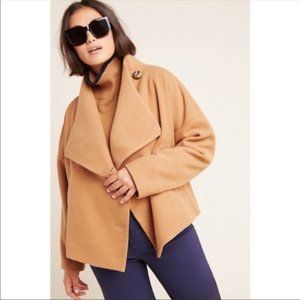 Anthropologie Camel Tan Draped Wool-Blend Peacoat size Lg petite